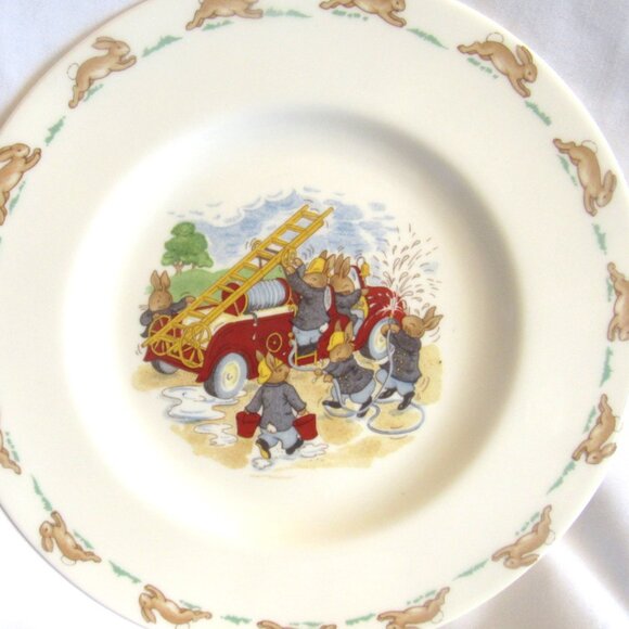 Royal Doulton Bunnykins 8" Plate, Washing the Fire Truck.              J113 - Picture 1 of 4
